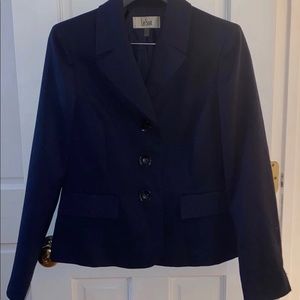 Navy Blue Textured LeSuit Skirt Suit